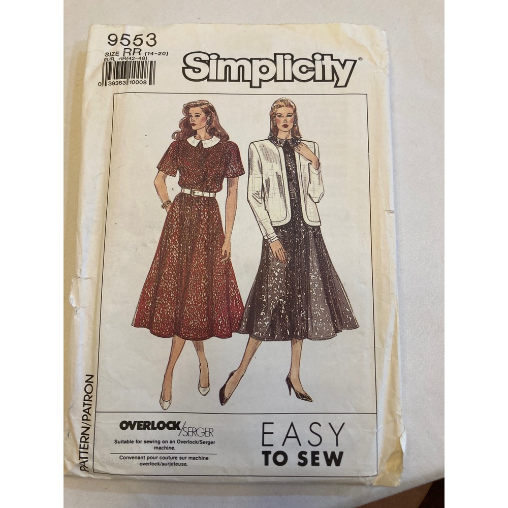 Simplicity 9553 Vintage 90s Dress and Jacket Sewing Pattern Size 14-20 Uncut